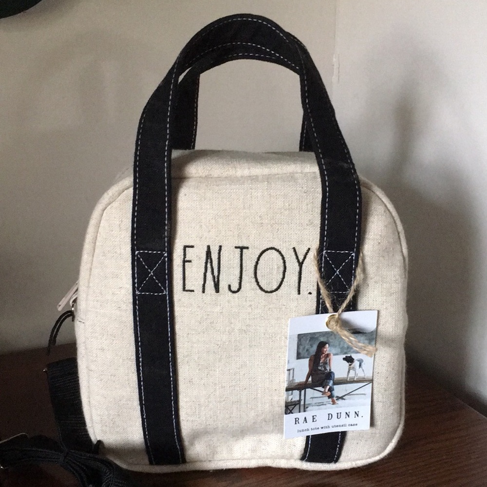 RAE DUNN INSULATED CANVAS LUNCH TOTE with UTENSIL CASE